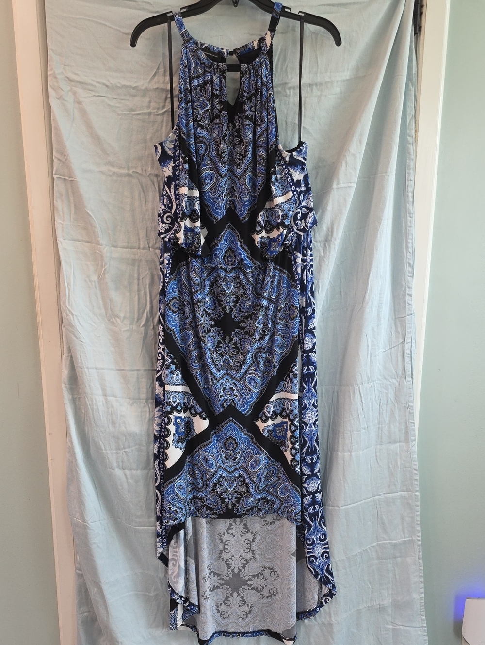 INC International Concepts XXL Blue & Black Paisley Halter High-Low Dress